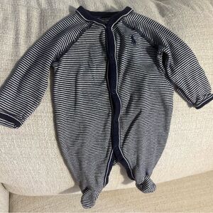 Ralph Lauren Navy and White Striped Footie